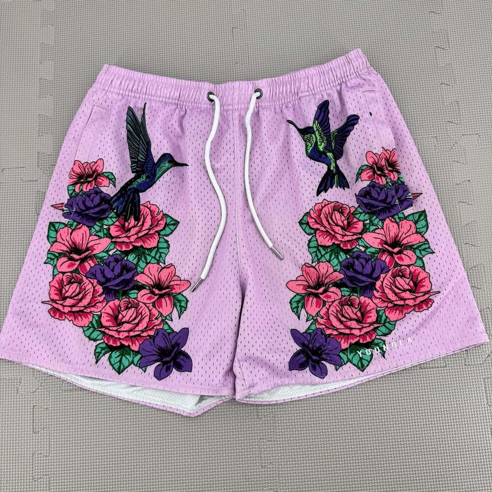 Youngla Hummingbird Floral Mesh Shorts X-Large Pink